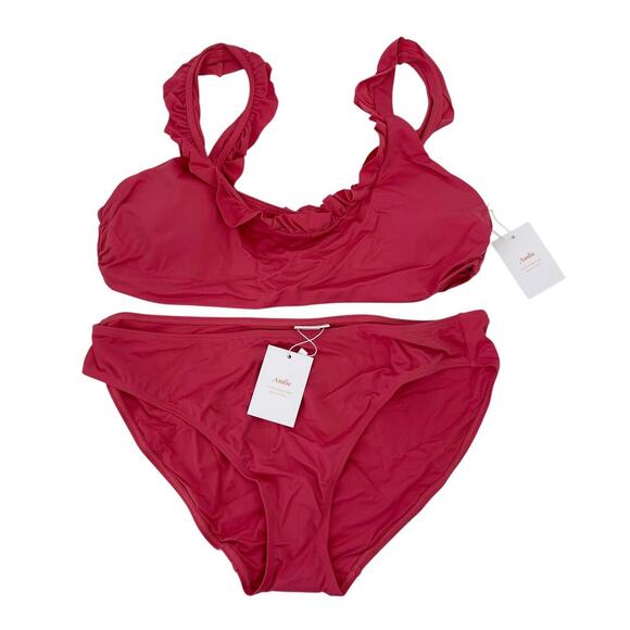 Andie Swim The Hydra Ruffle Bikini in Rosette Pink Size XL NEW - Picture 3 of 6